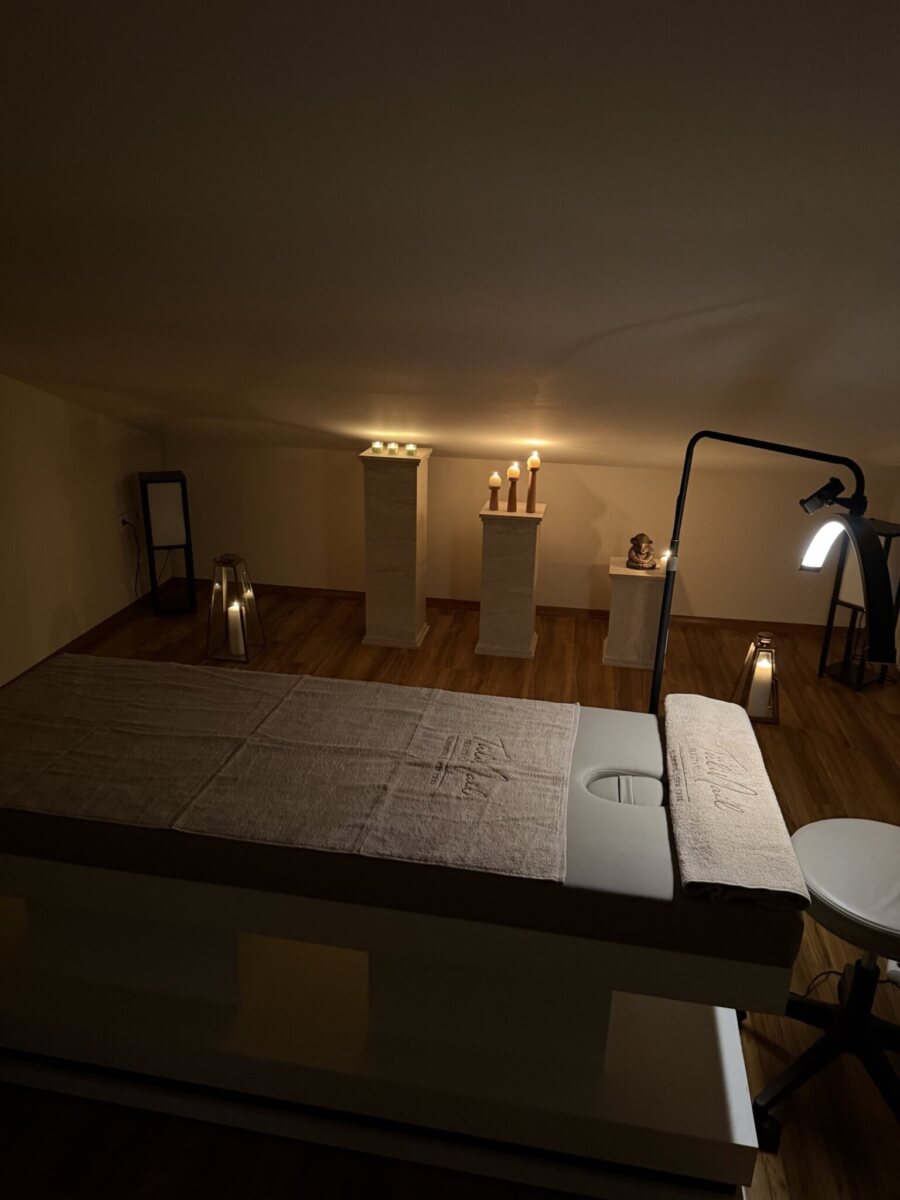 Our massage room prepared in candlelight